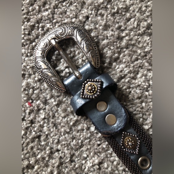 Vintage USMECO Paris Genuine Leather Mesh Riveted Western Belt Black Size 36” - Picture 5 of 5